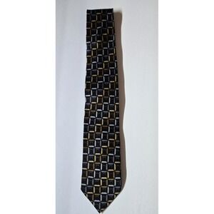 Croft & Barrow Geometric Pattern Silk Neck Tie Black Gold Silver